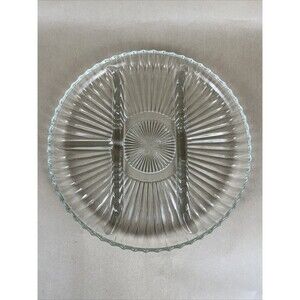 VINTAGE Crystal/Glass Round Clear Divided Serving Relish Dish Platter 4 Sections